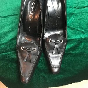 Connie brand black leather heels size 7